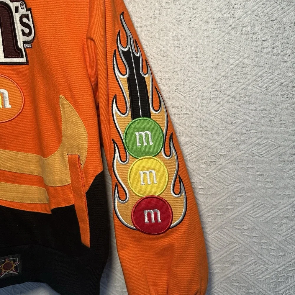 JH Design OrangeM&M #38 Yates Kids Vtg Jacket Nascar Racing Youth L or XS/S Wms.